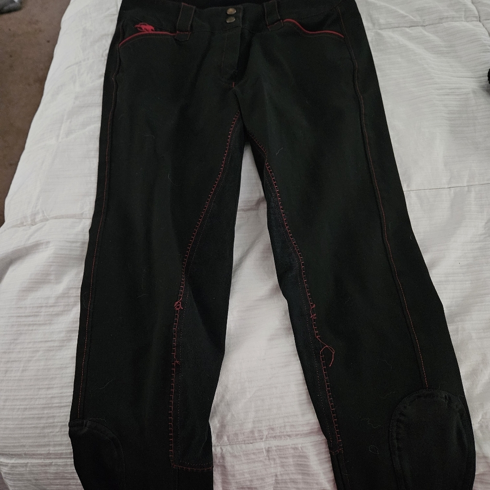 Black full seat breeches with Red Stitching